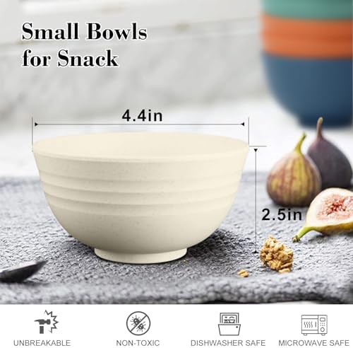 Wrova wheat straw dessert bowls 10oz set of 8 - Unbreakable snack Bowls for kids - Mini Bowls for Ice Cream,Snack and Fruits - Microwave & Dishwasher Safe Appetizer Bowl Sets - Beige