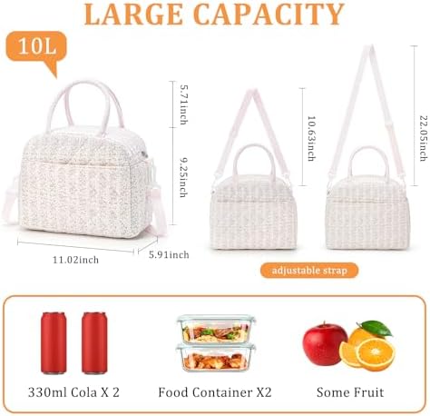MEXS Lunch Bag for Women Reusable Lunch Box Quilted Puffer Large Capacity Insulated Cooler Tote Bags Work Travel Picnic