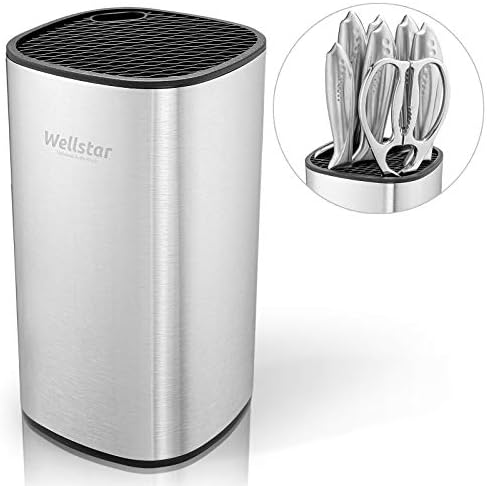 WELLSTAR Universal Knife Block Holder, Stainless Steel Knife Stand Without Knives, Safe Space Saver Large Volume Stable Knife Storage with Scissors Slot, Detachable for Easy Cleaning - Square