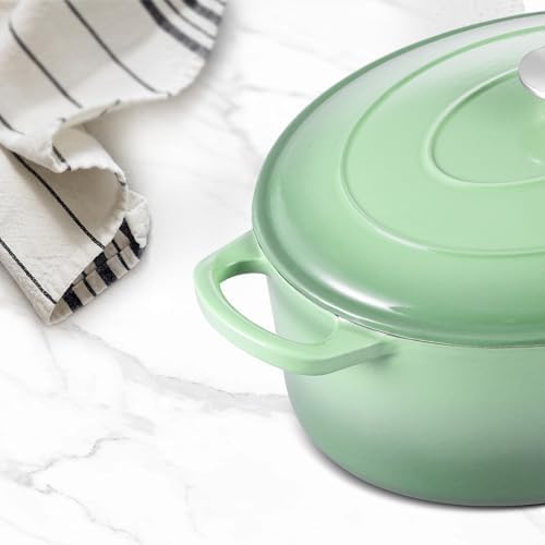 Leonyo 7QT Enameled Cast Iron Oval Dutch Oven Pot with Lid, Pistachio Green