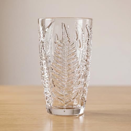 Clear Drinking Glasses Set of 4, 16 oz Glass Cups, Vintage Fern Glassware