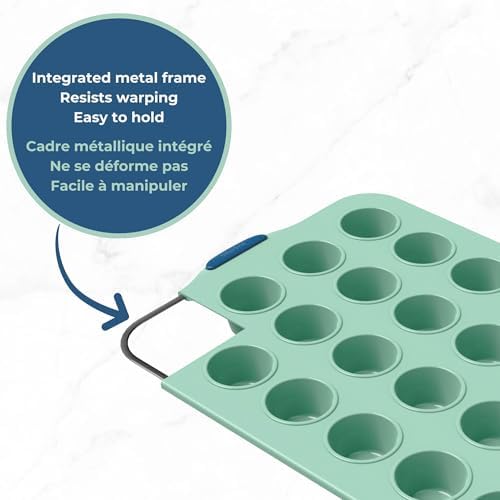 Starfrit 24-Cup Mini Muffin Pan, Silicone, Metal Frame, Green