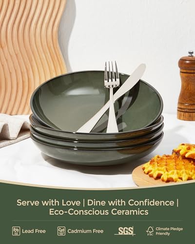 Pokini 8.75'' Ceramic Pasta Bowls Set of 4, Salad Bowls Pasta Serving Bowls