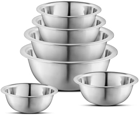 AVADOR Set of 6 Premium Stainless Steel Mixing Bowls Set, Easy To Clean, Space Saving Nestable Design, Great for Cooking, Baking, Prepping (0.75qt, 1.5qt, 3qt, 4qt, 5qt, 8qt)