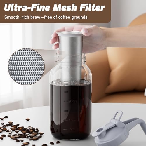 JunVpic Cold Brew Coffee Maker, 64 oz Glass Mason Jar Pitcher