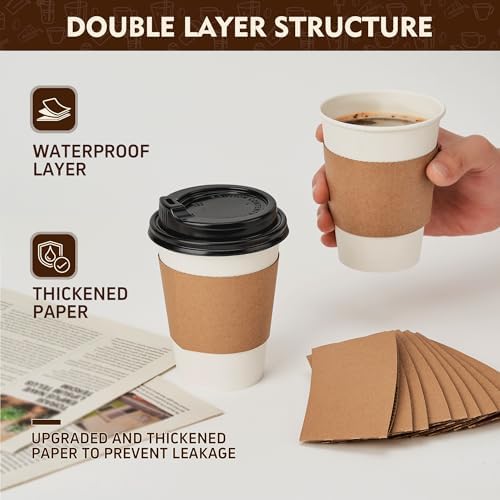 YEEHAW 12 oz 50 Pack Coffee Cups with Lids and Sleeves