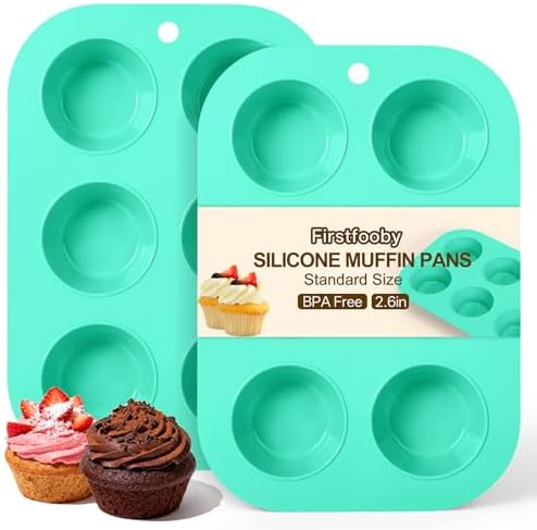 2 Pack Silicone Muffin Pan for Baking, Regular Size Nonstick Cupcake Pan, 6-Cup Silicone Muffin Tin BPA Free Dishwasher Safe, Great for Muffin Cupcake Brownie Egg Tart