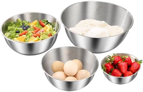 4 Pack Stainless Steel Mixing Bowl Set, Microwave and Dishwasher Safe,Ideal for Baking, Prepping, Cooking and Serving Food