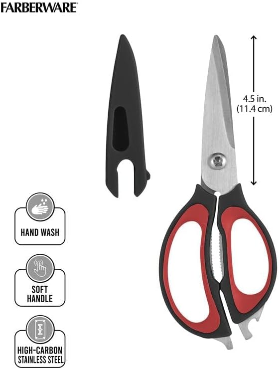 Farberware 4-In-1 Kitchen Shears 2-Piece - Multi-Purpose Design, Red