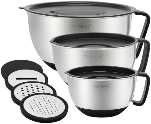 Rorence Mixing Bowls with Lids Set, 3 Grater Attachments, 1.5, 3 & 5 Qt