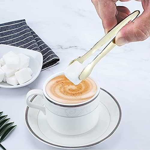 MSY BIGSUNNY 4 Inch Sugar Cube Tongs, Stainless Steel Mini Appetizer Tongs, Small Serving Tongs Tiny Food Clips for Tea Party, Coffee, Bar, Desserts - Set of 4, Gold