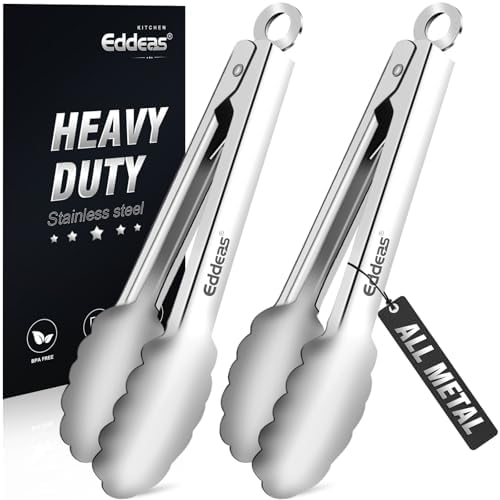 2PCS 7Inch Tongs for Cooking Heavy Duty All Metal Kitchen Tongs