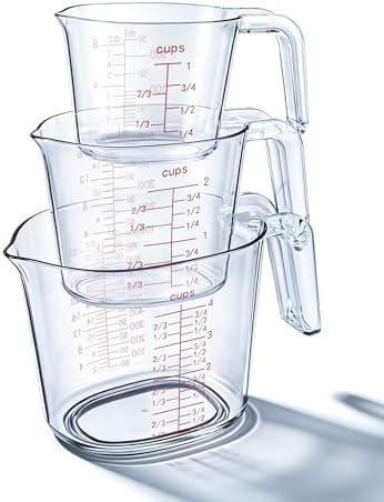 -BINGBING- Measuring Cups Set of 3, Plastic, Nesting Design, Pour Spout