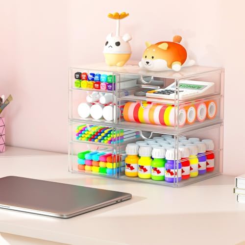 caktraie Acrylic 6-Drawer Office & Makeup Storage Organizer,Desk
