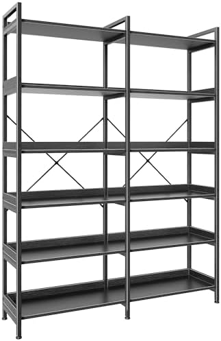 Huuger 6 Tier Bookshelf with 12 Open Shelves and Raised Baffle, Black