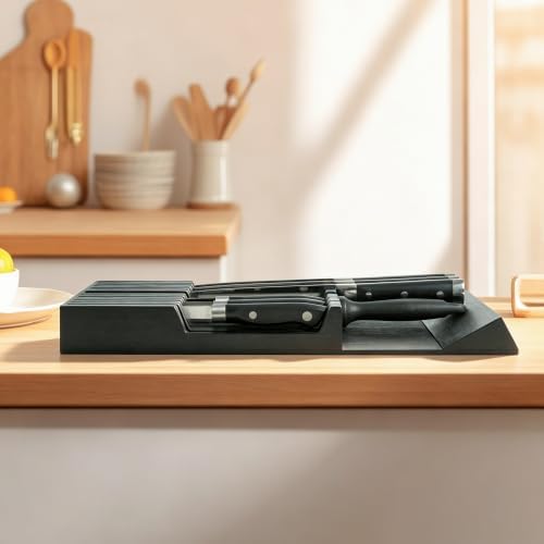 Utoplike Bamboo Knife Drawer Organizer, In-drawer Knives Block for Kitchen