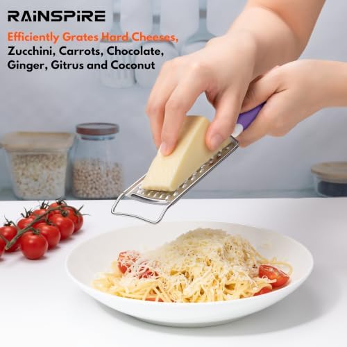 Rainspire Professional Cheese Graters for Kitchen Stainless Steel Handheld, Metal Lemon Zester Grater With Handle For Cheese, Chocolate, Spices, Kitchen Gadgets And Tools, Soft Grip Handle, Purple