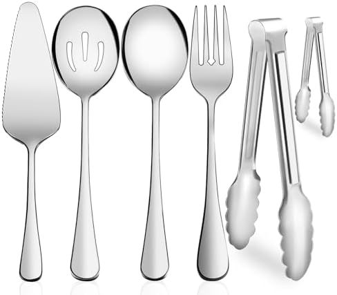 Serving Utensils,XEVOM 6-Piece Stainless Steel Serving Utensil Set Silver