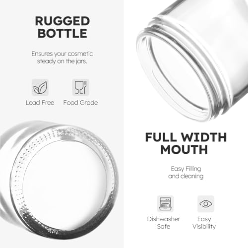 16 Pack 4 OZ Glass Jars with Lids, Small Glass Containers with Plastic Woodgrain Lids & Inner Liners, Reusable Travel Containers for Creams, Makeup, Lotion, Cosmetic, Ointment