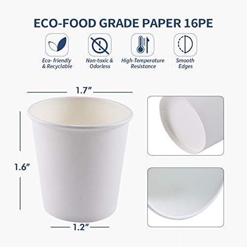 Turbo Bee 4 oz Paper Cups 300 Pack, Disposable Espresso Shot Cups, Small Coffee Tasting Cups, White Mini Paper Cups for Drink Samples, Espresso, Tea, Snacks, Office and Events