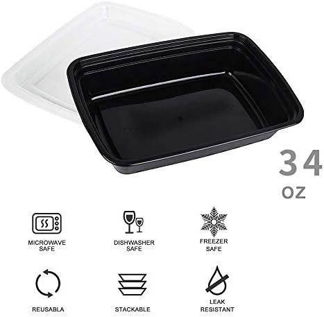 50-Pack Meal Prep Containers, Food Storage with Lids, 1000ml/34 OZ