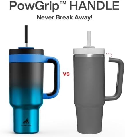 POWCAN 40 oz Tumbler with Handle, 2-in-1 Straw and Sip Lid, Leakproof, Dishwasher Safe, Insulated Stainless Steel Travel Coffee Mug, Keeps Cold for 34 Hours, Fits in Car Cup Holder (Mariner)