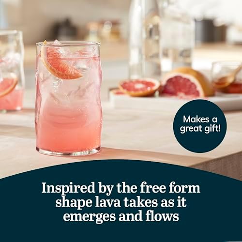 Libbey Lava Tumbler Drinking Glasses, All Purpose, Molten Groove Glasses Set of 8, Tactile, Tall Drinking Glasses for Water, Cocktails