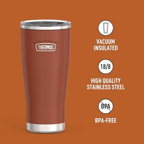 THERMOS Icon Series 24oz Stainless Steel Tumbler with Slide Lock Lid, Leakproof, Fits Cupholder, Dishwasher Safe, Griptec™ Non‑Slip Base, Keeps Drinks Hot 6 Hrs/Cold 22 Hrs, Saddle