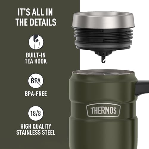 THERMOS Stainless King Travel Mug with Handle, 16oz, Army Green