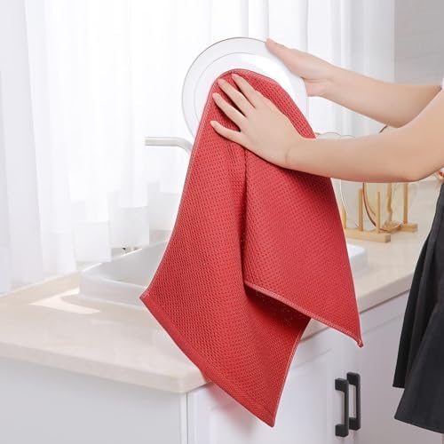 Homaxy 100% Cotton Waffle Weave Kitchen Dish Towels 4-Pack, Brick Red