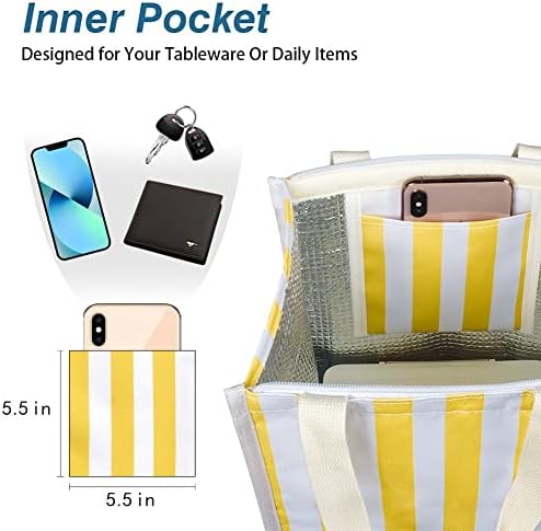 iknoe 9L Insulated Lunch Bag for Men & Women, Leak-Resistant Yellowstripe