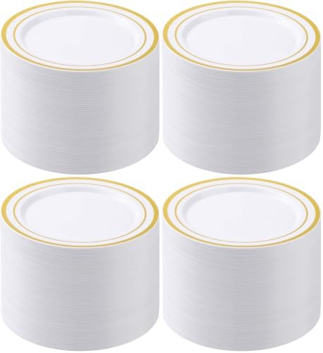 BESTSTAR 100PCS White Plastic Plates for Party (Pack of 4)