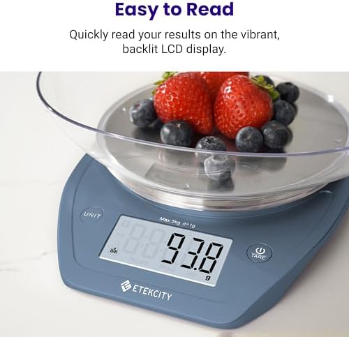 Etekcity 0.1g Food Scale, Bowl, Digital Grams and Ounces for Weight Loss, Dieting, Baking, Cooking, and Meal Prep, 11lb/5kg, Stainless Steel Prussian Blue