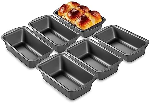 HONGBAKE 6 Pack Bread Pan 1 Lb, 8.5 x 4.5 Inch Loaf Pans for Baking Bread, Nonstick Meatloaf Pan with Wide Grips, Banana Bread Tin for Homemade Bread, Grey