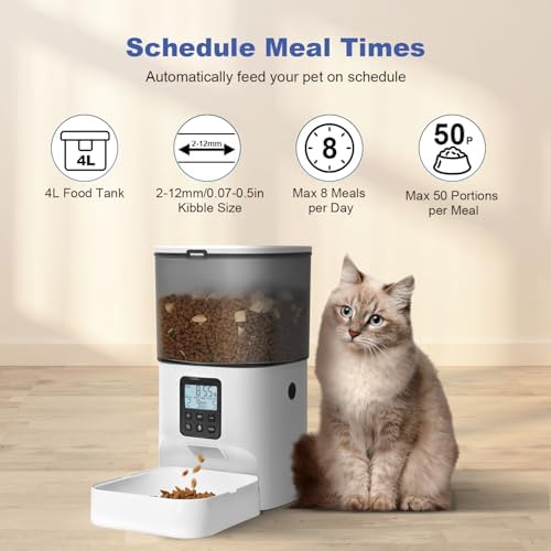ANDOLL HOME Automatic Cat Feeder, 4L Cat Food Dispenser with 10s Voice Recorder, Pet Feeder up to 8 Meals per Day, Timed Feeder with Dry Food Sealed Ring
