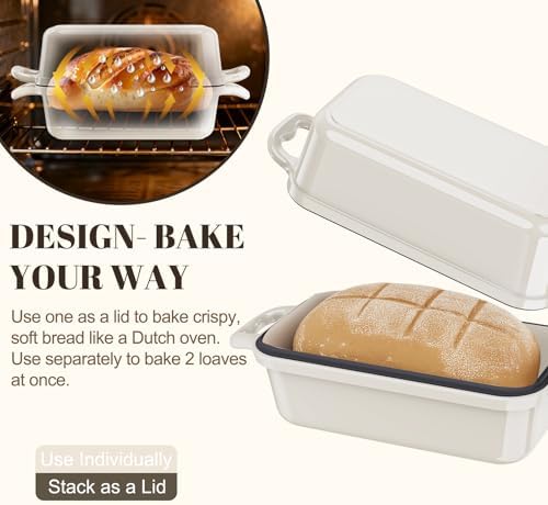 Enameled Cast Iron Sourdough Bread Dutch Oven,Loaf Pans-Cream