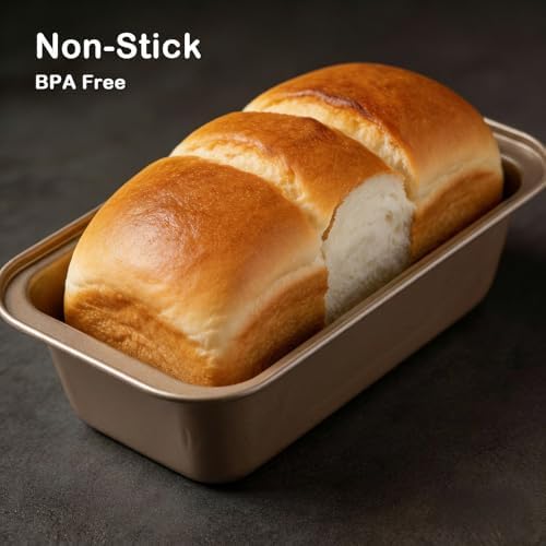 3 Pack Carbon Steel Bread Loaf Pans for Baking, Gold, 6 x 3 Inch