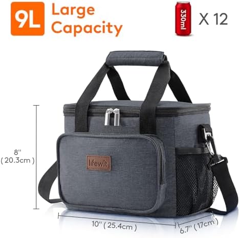 Lifewit Medium Lunch Bag, Insulated Lunch Box, Soft Cooler Cooling Tote for Adult Men Women, Dark Gray 12-Can (9L)