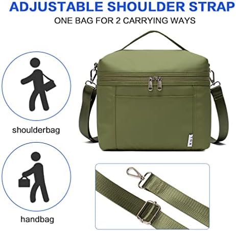 NOL Insulated Lunch Bags for Women Cooler Bag Lightweight Nylon Waterproof Lunch Box for Work - Small, Amy green