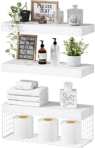 QEEIG Bathroom Shelves Over Toilet Wall Mounted (White, Set of 3, 15.7")