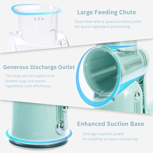 ENERGEVITY Hand Crank Rotary Cheese Grater, 5-in-1 Vegetable Slicer (Green)