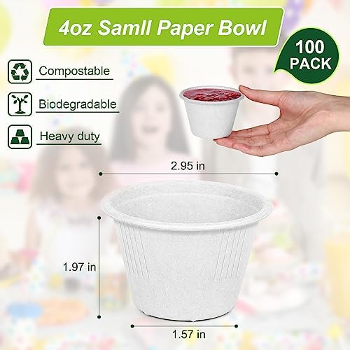 Small Paper Bowls 4 oz, 200 Pack White Bagasse