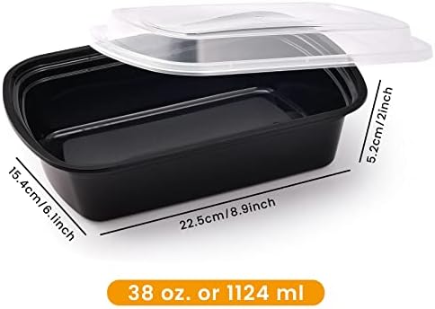 Kitch’nMore 38oz Meal Prep Containers, Extra Large &Thick Food Storage Containers with Lids, Reusable Plastic,Disposable Bento Box,Stackable,Microwave/Freezer/Dishwasher Safe, BPA Free (30Pack)