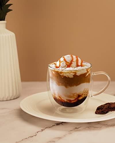 LIBWYS 2 Pack Double Walled Coffee Cups Glasses Mug, 8.5oz Borosilicate