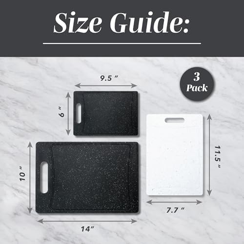 COOK WITH COLOR Non-Slip Cutting Board Set – Kitchen Essentials with Easy Grip Handle for Meat, Veggies, and Fruits, 3 Cutting Boards, Black/White