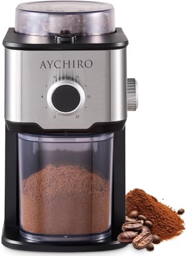 AYCHIRO Burr Coffee Grinder, Adjustable Coffee Bean Grinder Electric with 14 Grinding Settings,2-12 Cups for Espresso, Drip Coffee and French Press