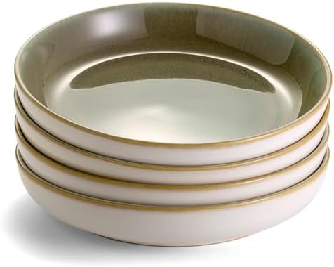 Sango Resona Moss Green Stoneware Bowls (Set of 4) – Durable Stoneware with Reactive Glaze Finish, Microwave & Dishwasher Safe, Perfect for Everyday Dining & Entertainment