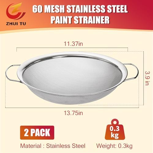 Fine Mesh Paint Strainer 60 Mesh Stainless Steel Paint Filter Emulsion Honey Funnel Filter Cover Fits 5 Gallon Paint Bucket Filter Tool Insert Strains (2 pcs)