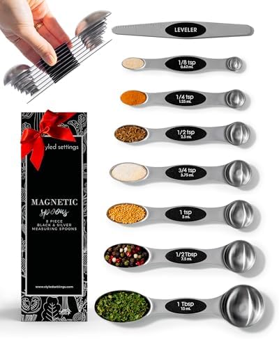 Styled Settings Stainless Steel Magnetic Measuring Spoons Set with Leveler