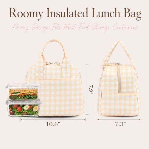 LOVELYWIND Lunch Bag for Women, Insulated Lunch Box, Yellow Gingham Tote
